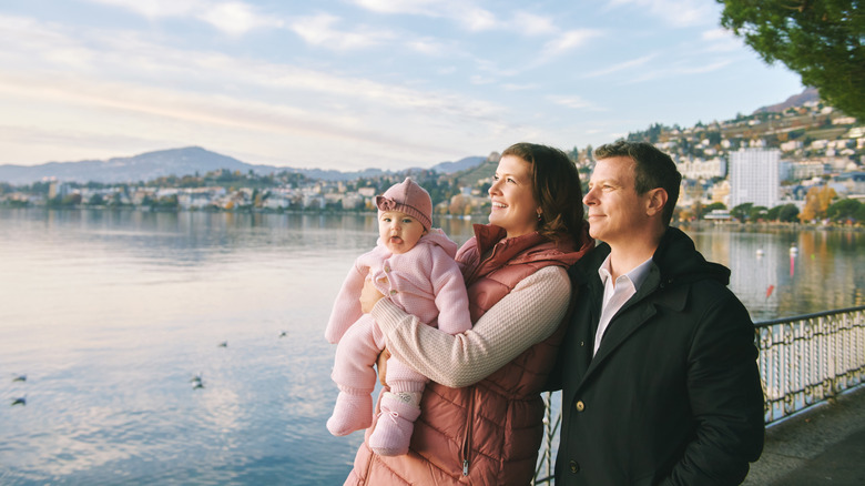 Family at Lake Geneva in Switzerland