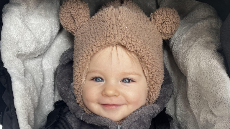 Baby boy in bear hat
