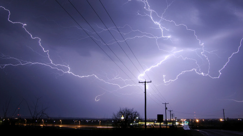 lightning storm over powerlines