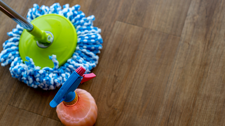 microfiber mop on wooden vinyl tiles