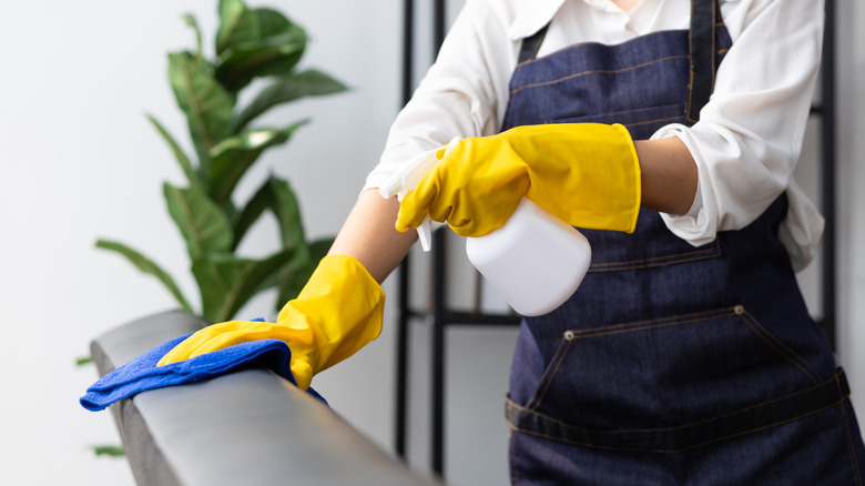woman cleaning with a homemade cleaning spray
