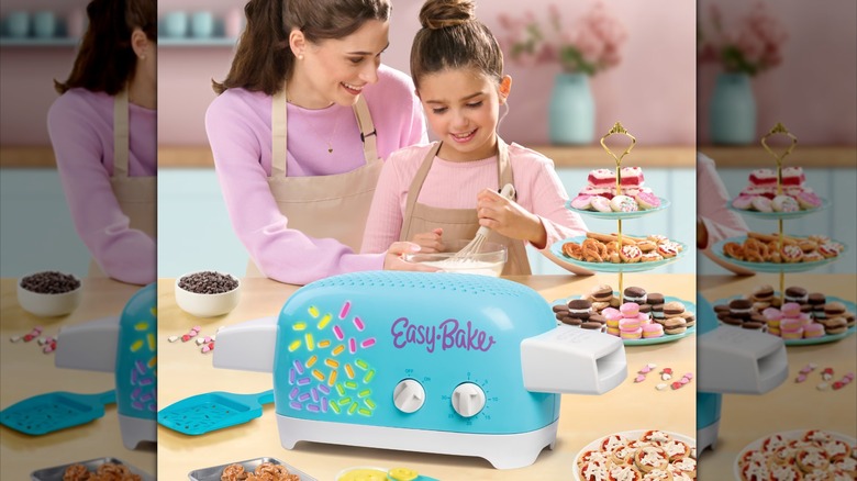 Mom and daughter mixing a treat for the Easy-Bake Oven