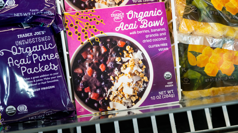 package of Trader Joe's organic acai bowl on the shelf