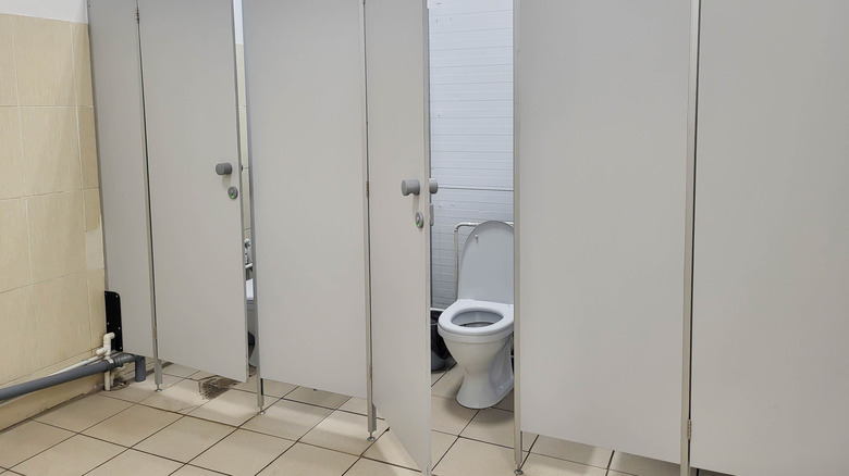 Row of public toilet stalls