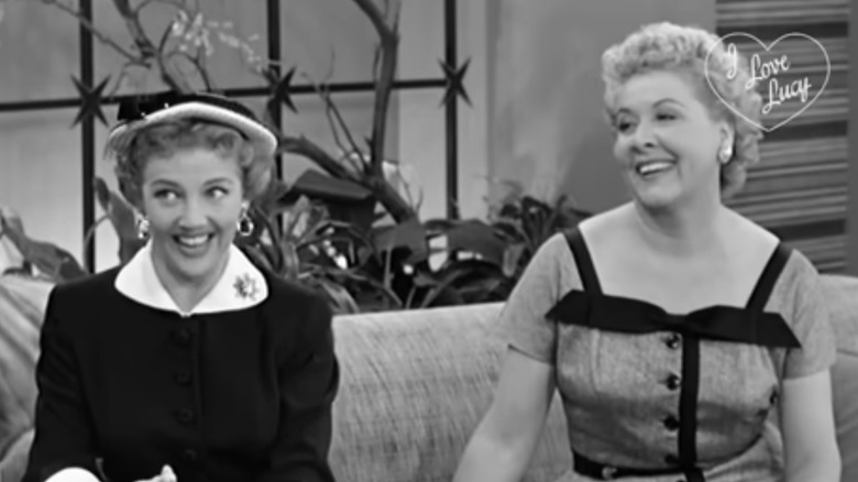 Carolyn (Doris Singleton) and Ethel (Vivian Vance) smile together in "I Love Lucy"