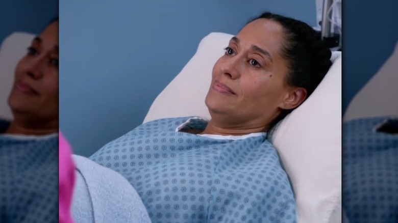 A scene from Black-ish in which Rainbow is waiting at the hospital to give birth