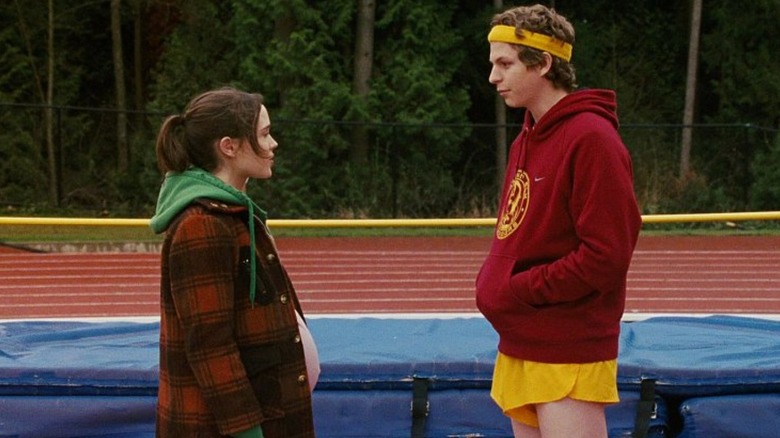 A scene from Juno with Elliot Page and Michael Cera speaking to each other