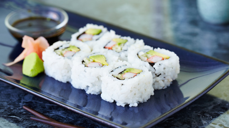 A display of a sushi rolls