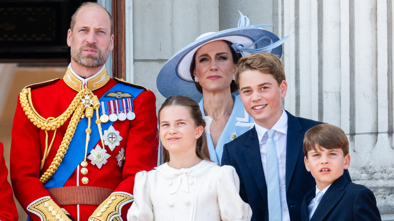 Prince William, Princess Catherine, and children viewing 2026 Trooping the Colour