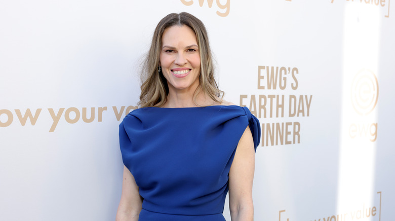 Hilary Swank at an event wearing a royal blue gown