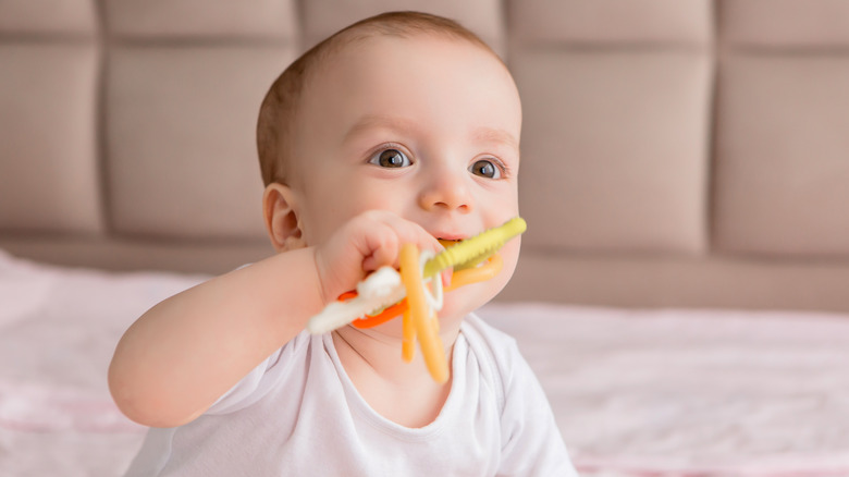 Baby putting toy in mouth