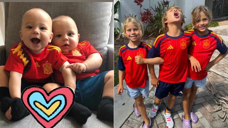 Side-by-side photos of Enrique Iglesias and Anna Kournikova's kids in jerseys