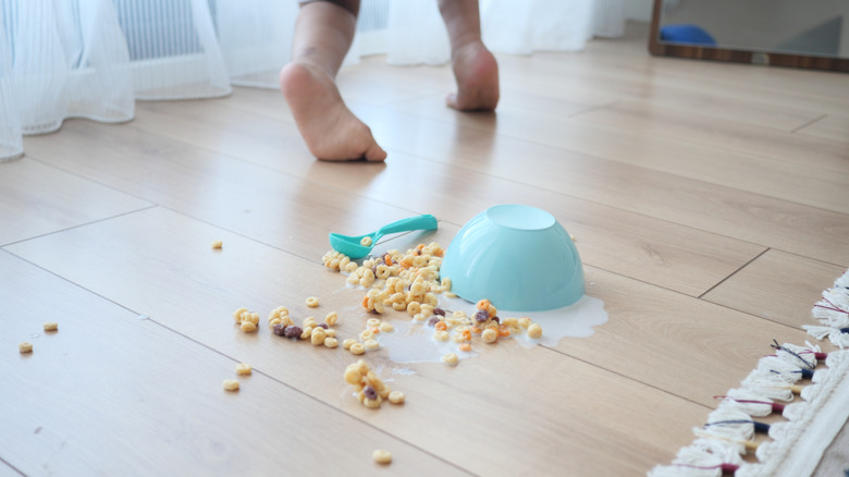 spilled bowl of cereal on the floor